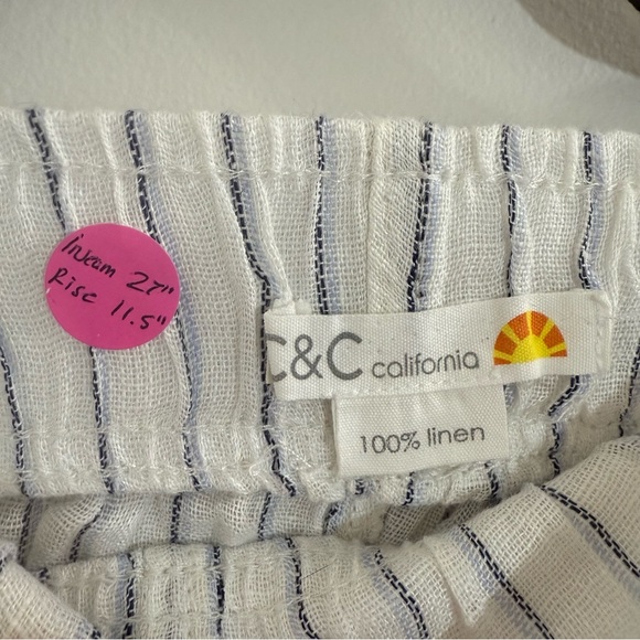 C&C California Linen White and Blue Striped Pants - Picture 3 of 6